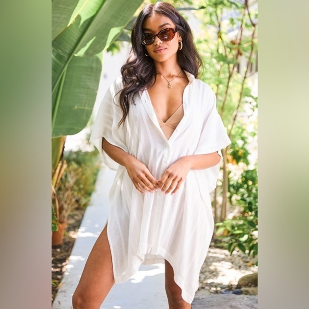 Lulu's White Button Down Swim Coverup XS NWT